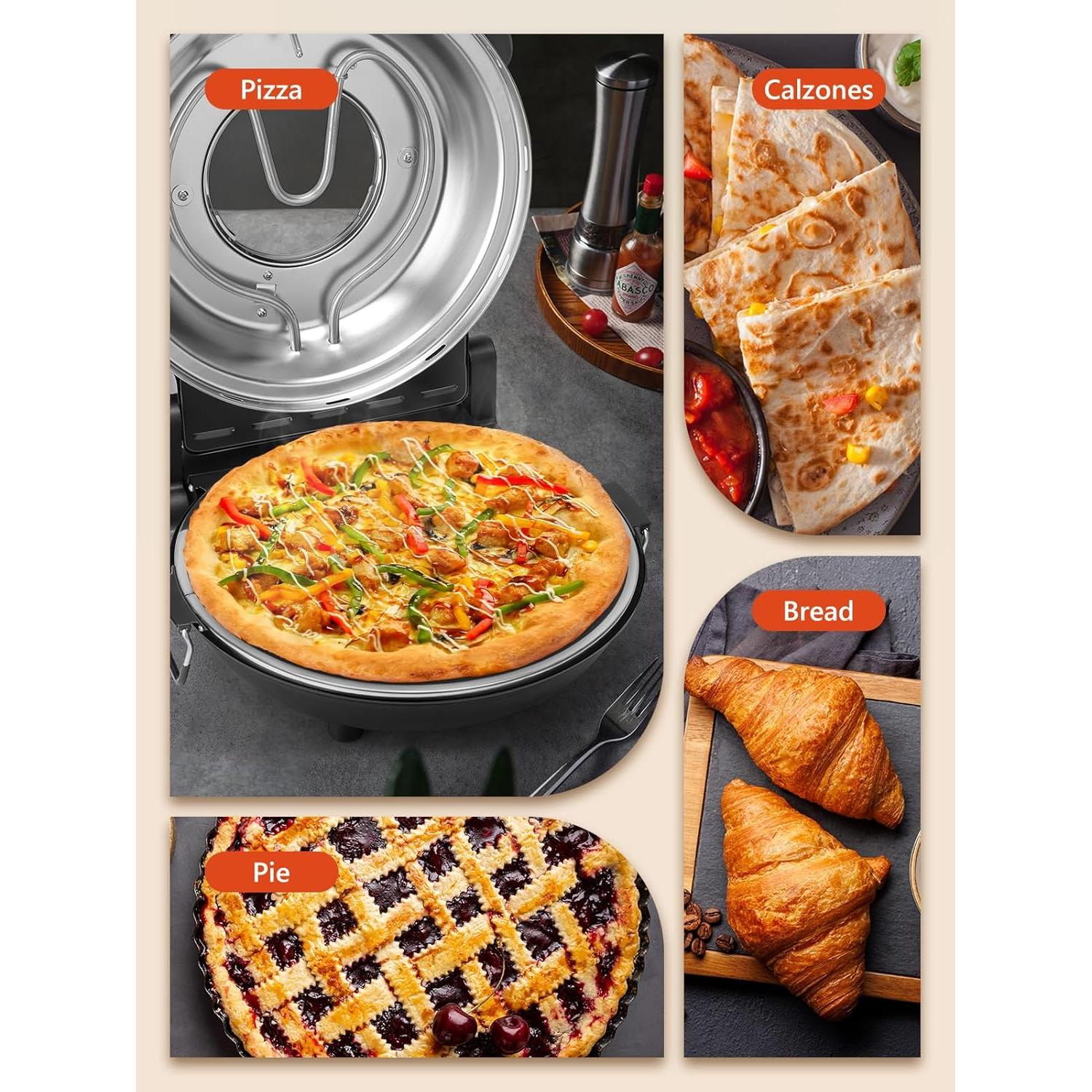 Horno de Pizza Eléctrico HomCozy 12" con Piedra Cerámica 1200W