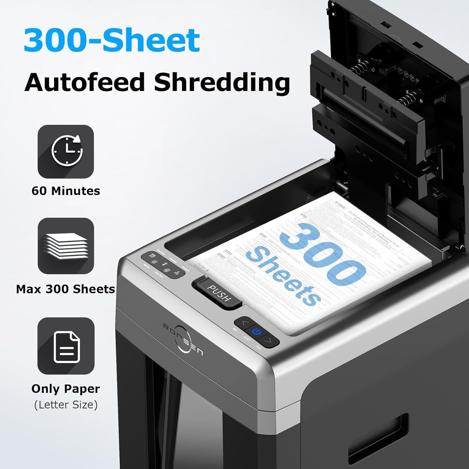 Trituradora de Papel BONSEN S3113 Automática 300 Hojas 60 Min