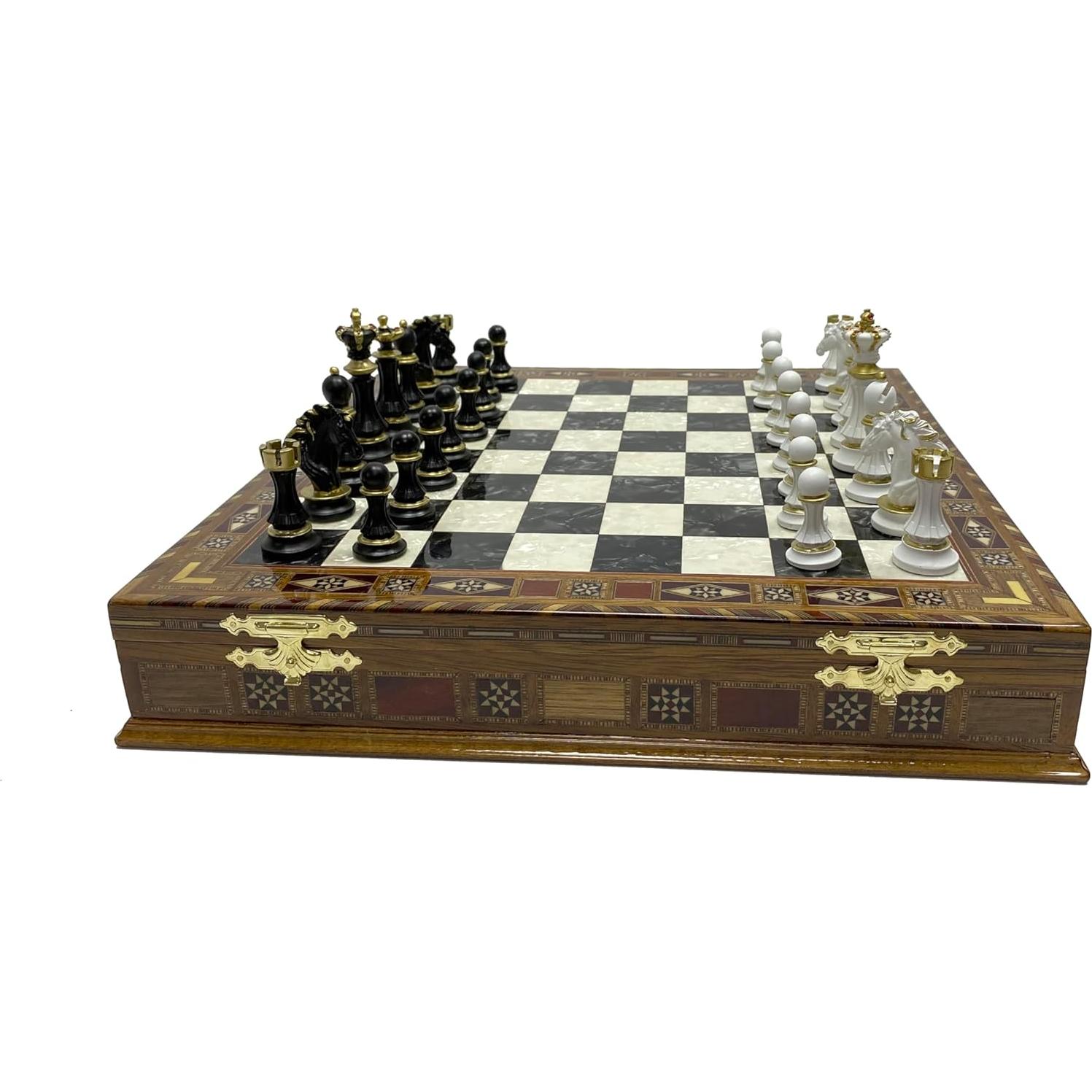 Juego de Ajedrez de Madera Antochia - Tablero 42x42cm, Piezas Pintadas a Mano