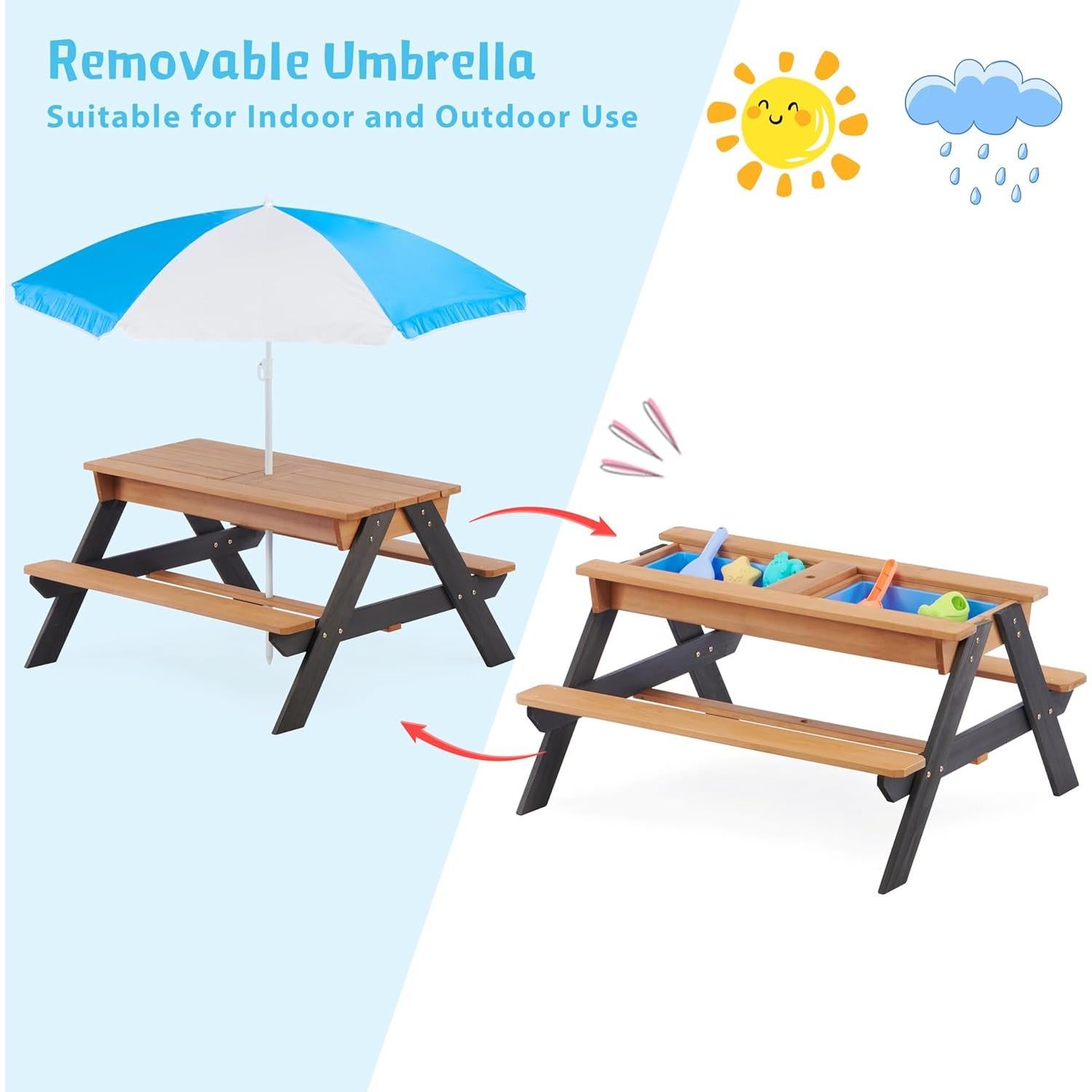 Mesa de Arena y Agua Convertible SoliWood 94x89 cm para Niños