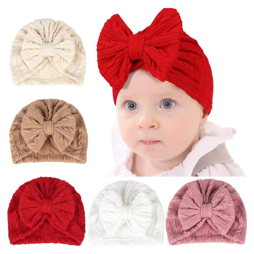 Gorro Beanie para Niñas 0-24 Meses Algodón Lino con Lazo