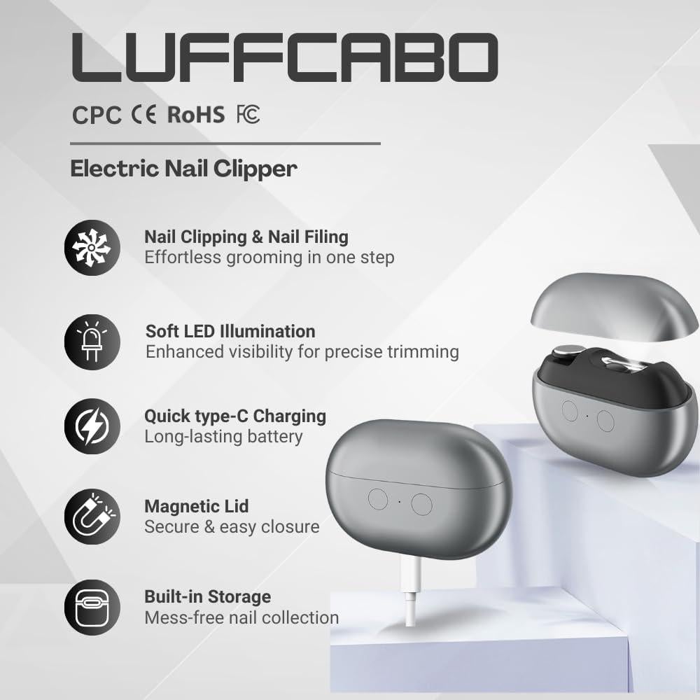 Cortador de Uñas Eléctrico LUFFCABO 3 en 1 con Luz LED