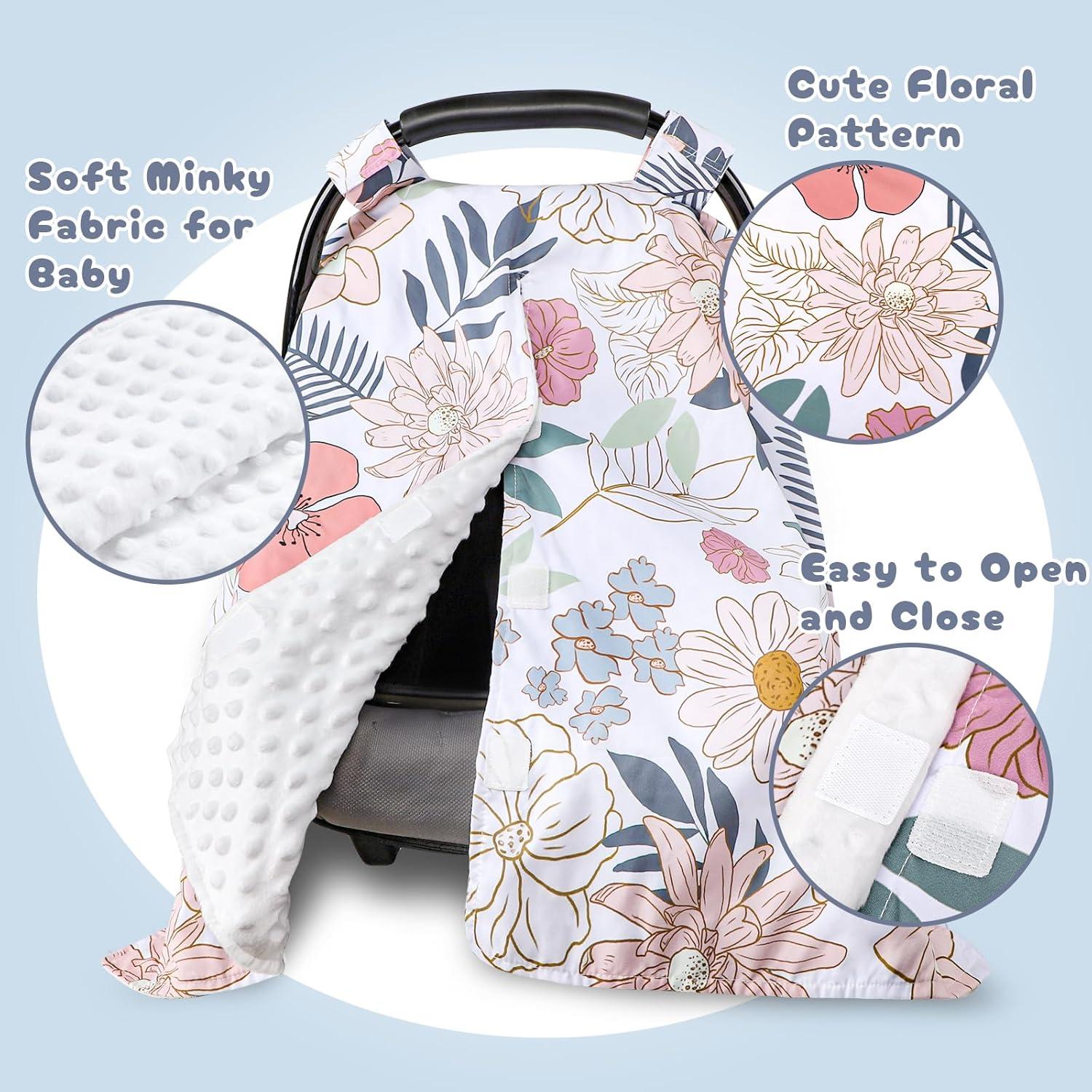 Funda de Asiento de Coche para Bebé HNHUAMING Floral Minky