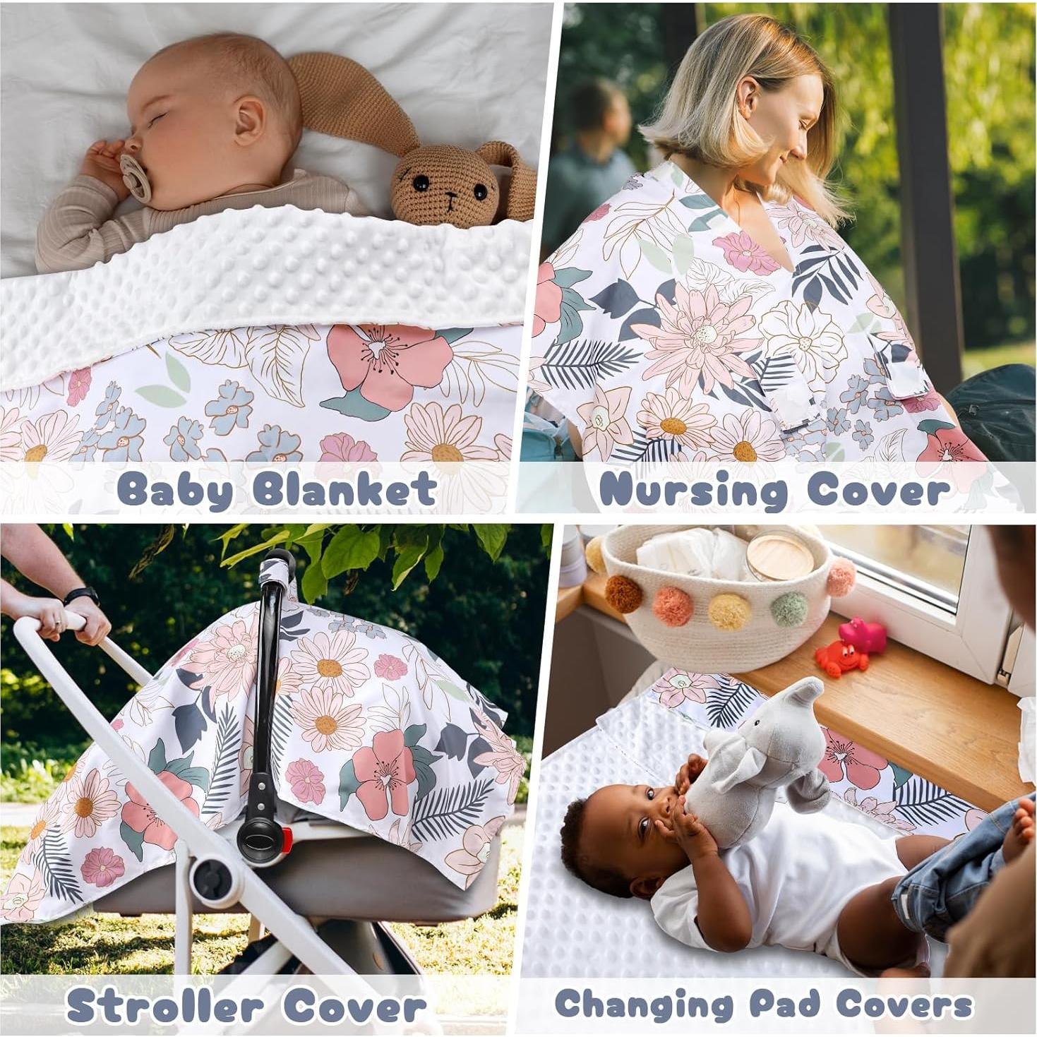 Funda de Asiento de Coche para Bebé HNHUAMING Floral Minky