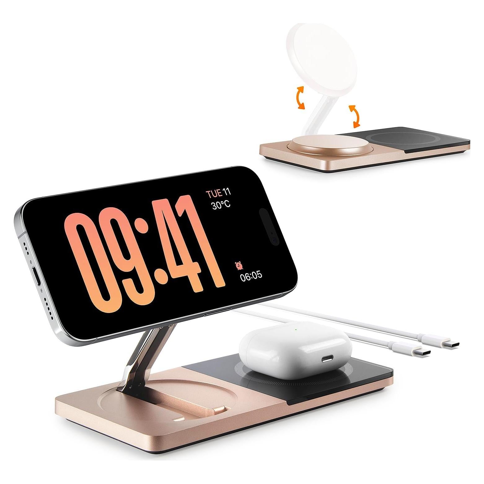 Estación de Carga Inalámbrica ZECHIN 2 en 1 MagSafe para iPhone y AirPods