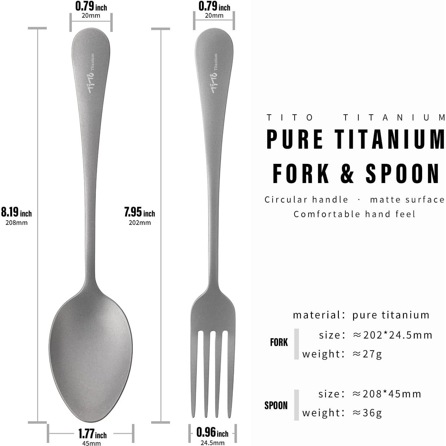 Juego de Cubiertos de Titanio TiTo - Tenedor y Cuchara 2 Pcs