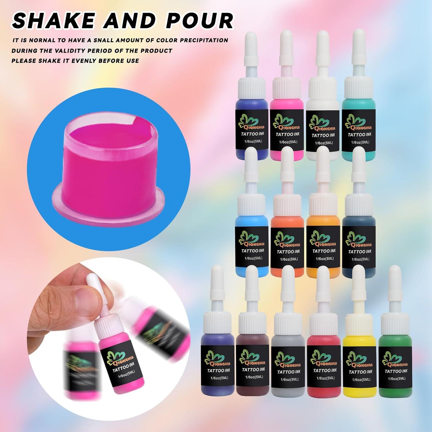 Set de Tinta Profesional QIONGHUA 14 Colores 5 ml para Tatuajes