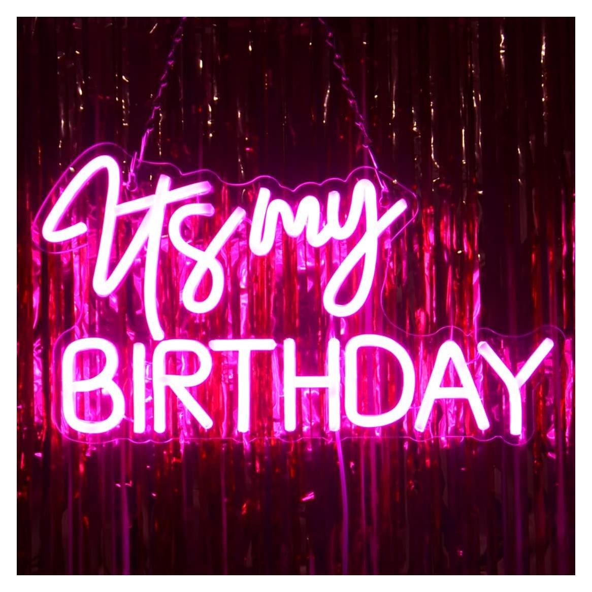 Letrero de Luz de Neón LED Rosa Planzo Es Mi Cumpleaños 40 cm