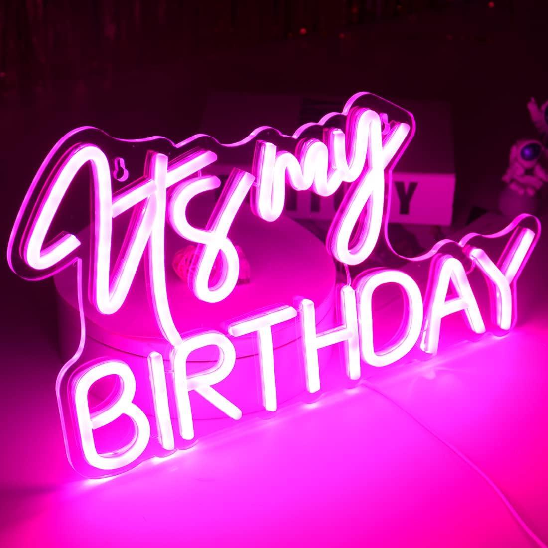Letrero de Luz de Neón LED Rosa Planzo Es Mi Cumpleaños 40 cm