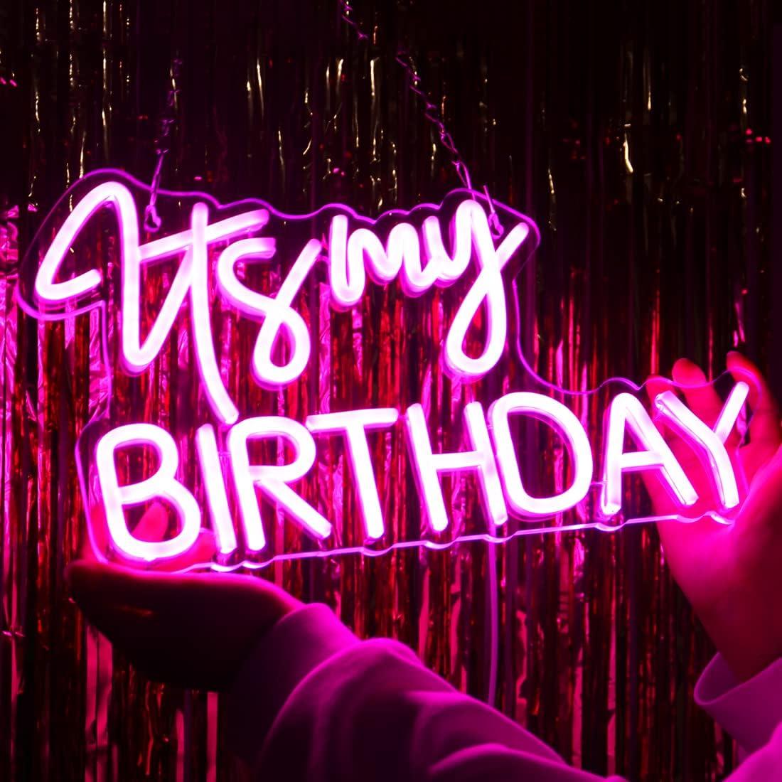 Letrero de Luz de Neón LED Rosa Planzo Es Mi Cumpleaños 40 cm