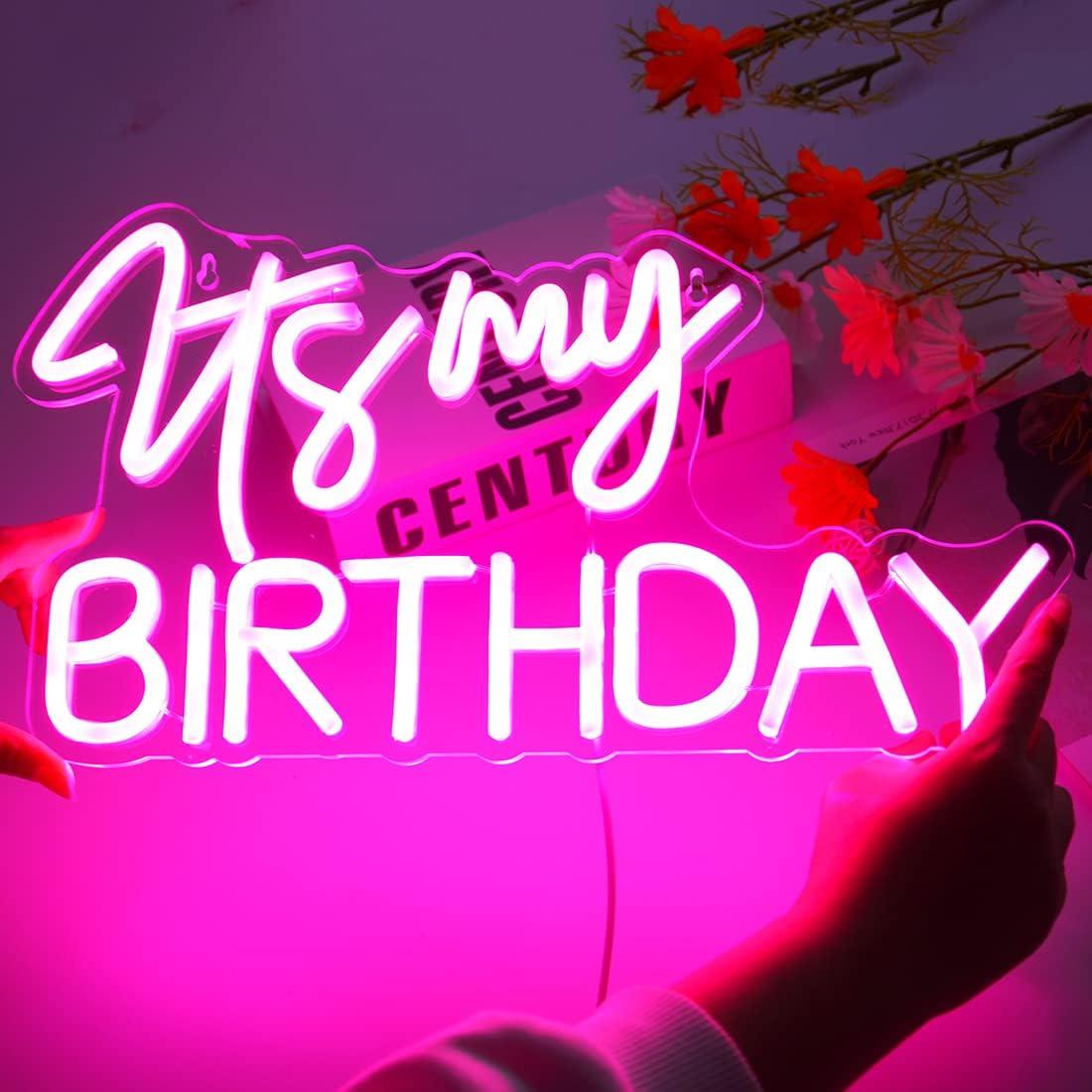 Letrero de Luz de Neón LED Rosa Planzo Es Mi Cumpleaños 40 cm