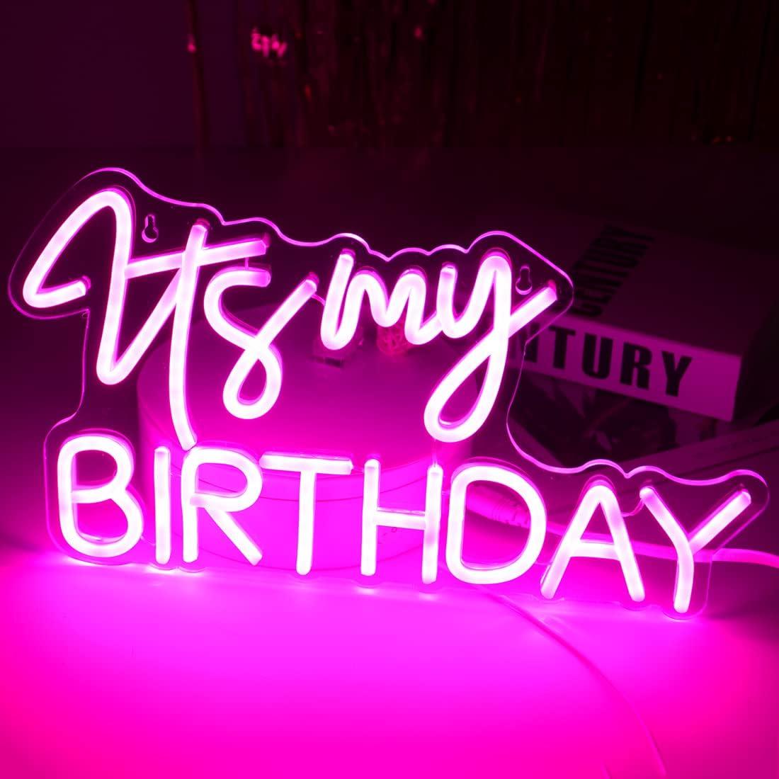 Letrero de Luz de Neón LED Rosa Planzo Es Mi Cumpleaños 40 cm
