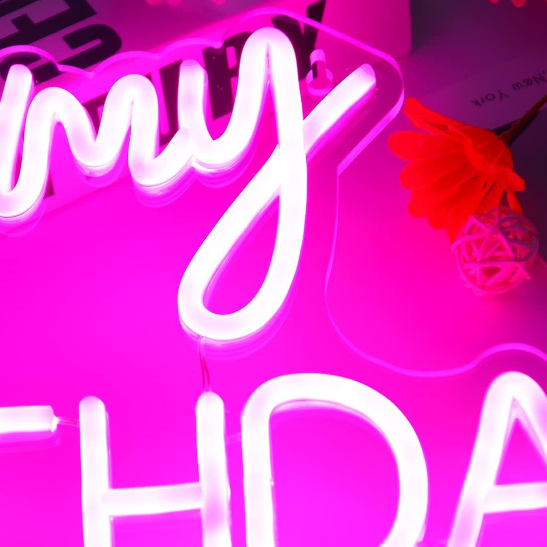 Letrero de Luz de Neón LED Rosa Planzo Es Mi Cumpleaños 40 cm