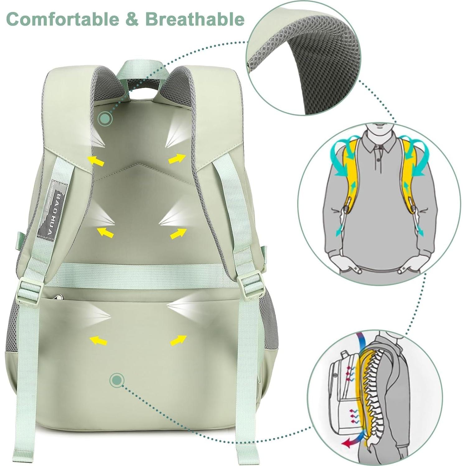 Mochila Escolar CAMTOP Verde Salvia 3 en 1 con Almuerzo y Estuche