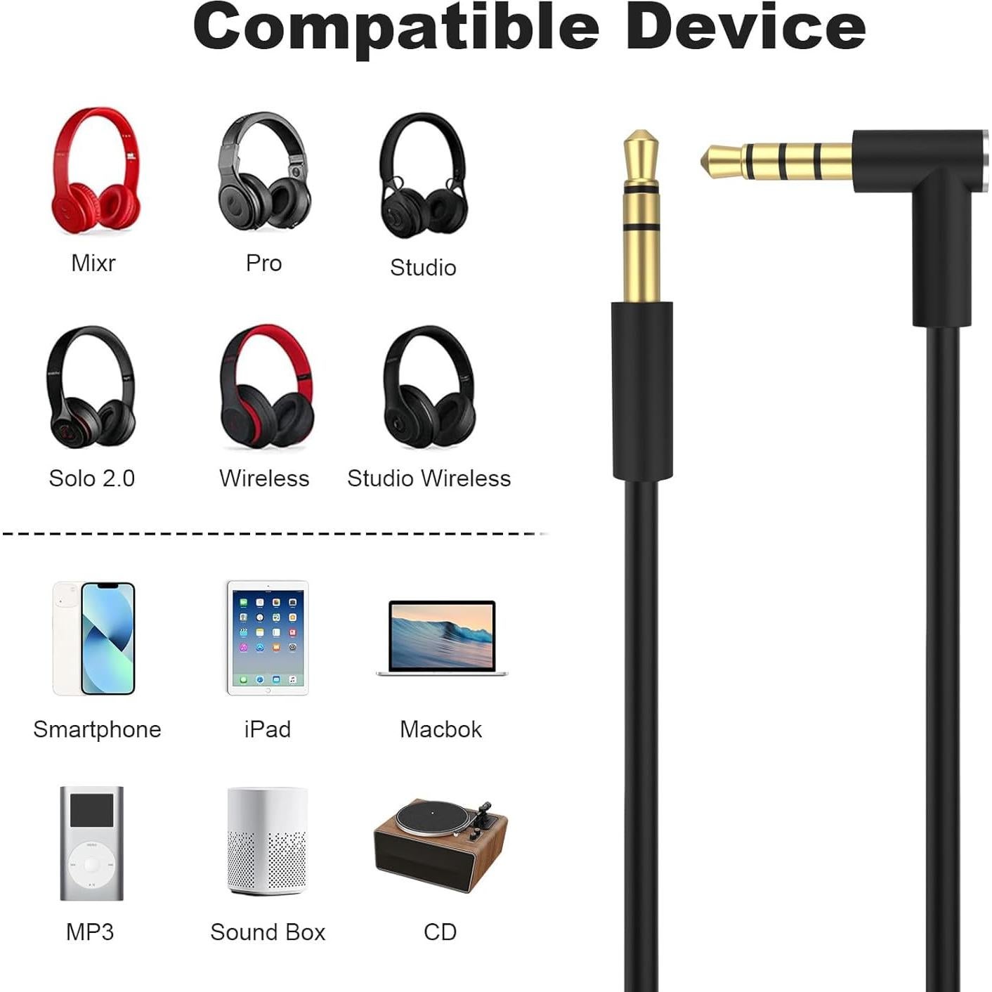 Cable de audio 3.5mm Lusgawer para auriculares Beats Solo 4/3/2