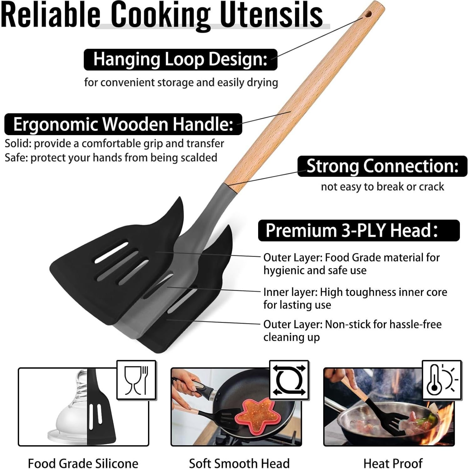 Juego de Utensilios de Cocina P&P CHEF 8 Piezas Silicona Madera