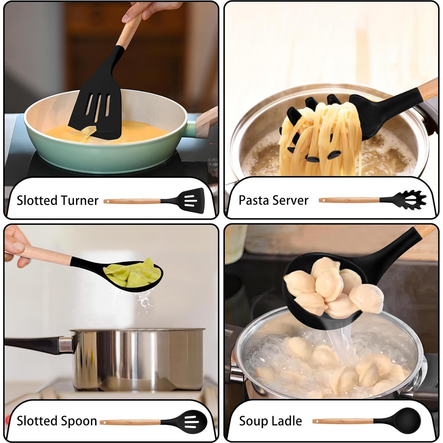 Juego de Utensilios de Cocina P&P CHEF 8 Piezas Silicona Madera