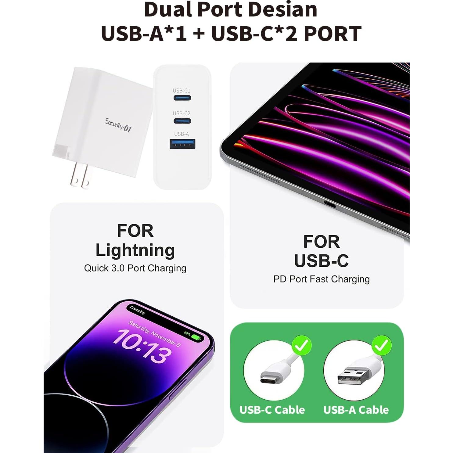 Cargador Rápido Security-01 65W USB-C GaN 3 Puertos