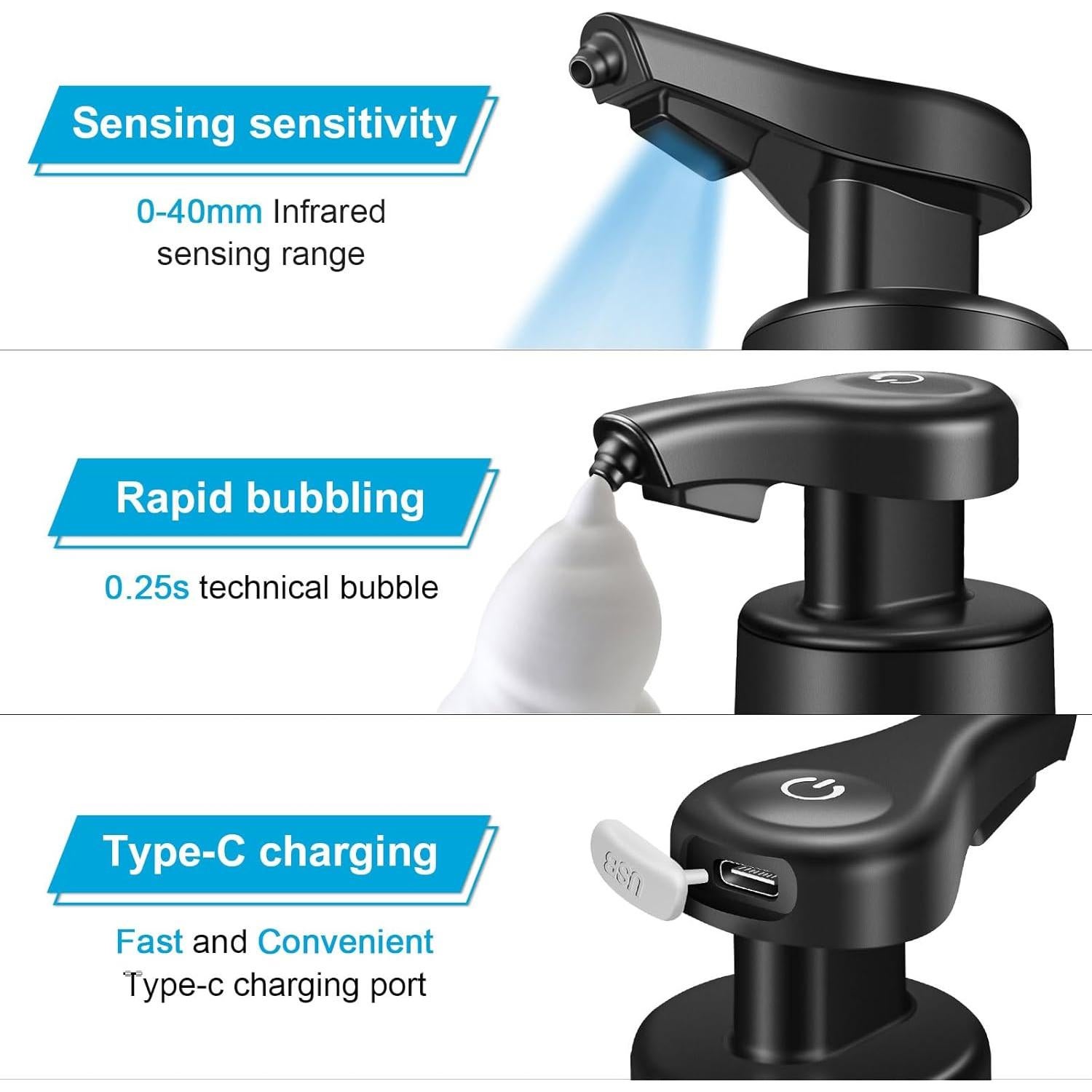 Dispensador Automático de Jabón Espumoso RRSilvia 325ml Negro