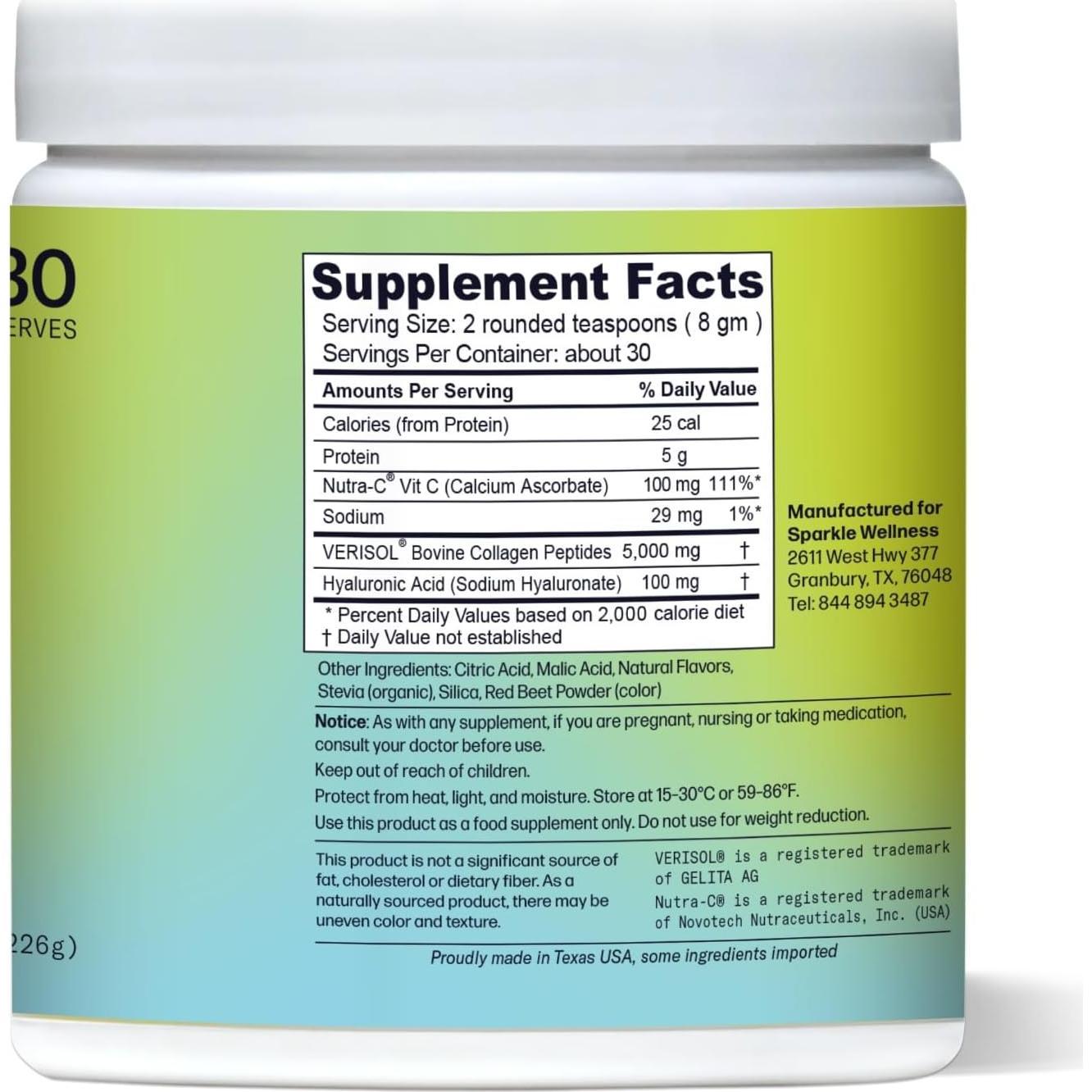 Sparkle Wellness Colágeno Hidrolizado VERISOL 30 Porciones Limonada