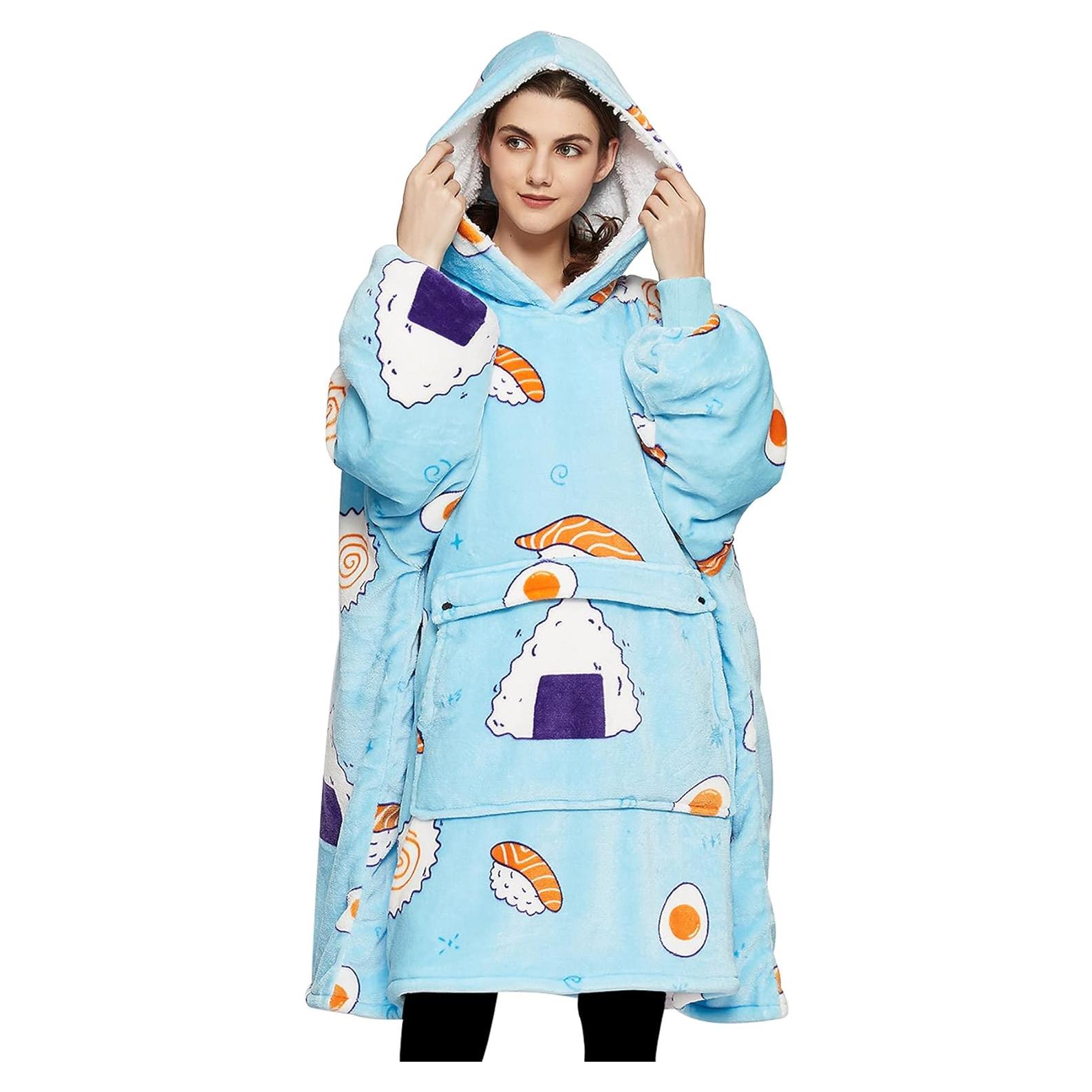 Sudadera Manta Usable KFUBUO Sherpa Azul Sushi para Adultos