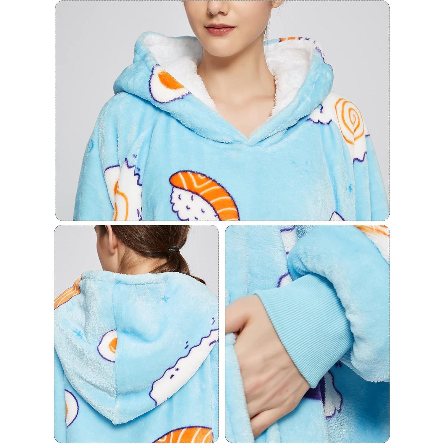 Sudadera Manta Usable KFUBUO Sherpa Azul Sushi para Adultos