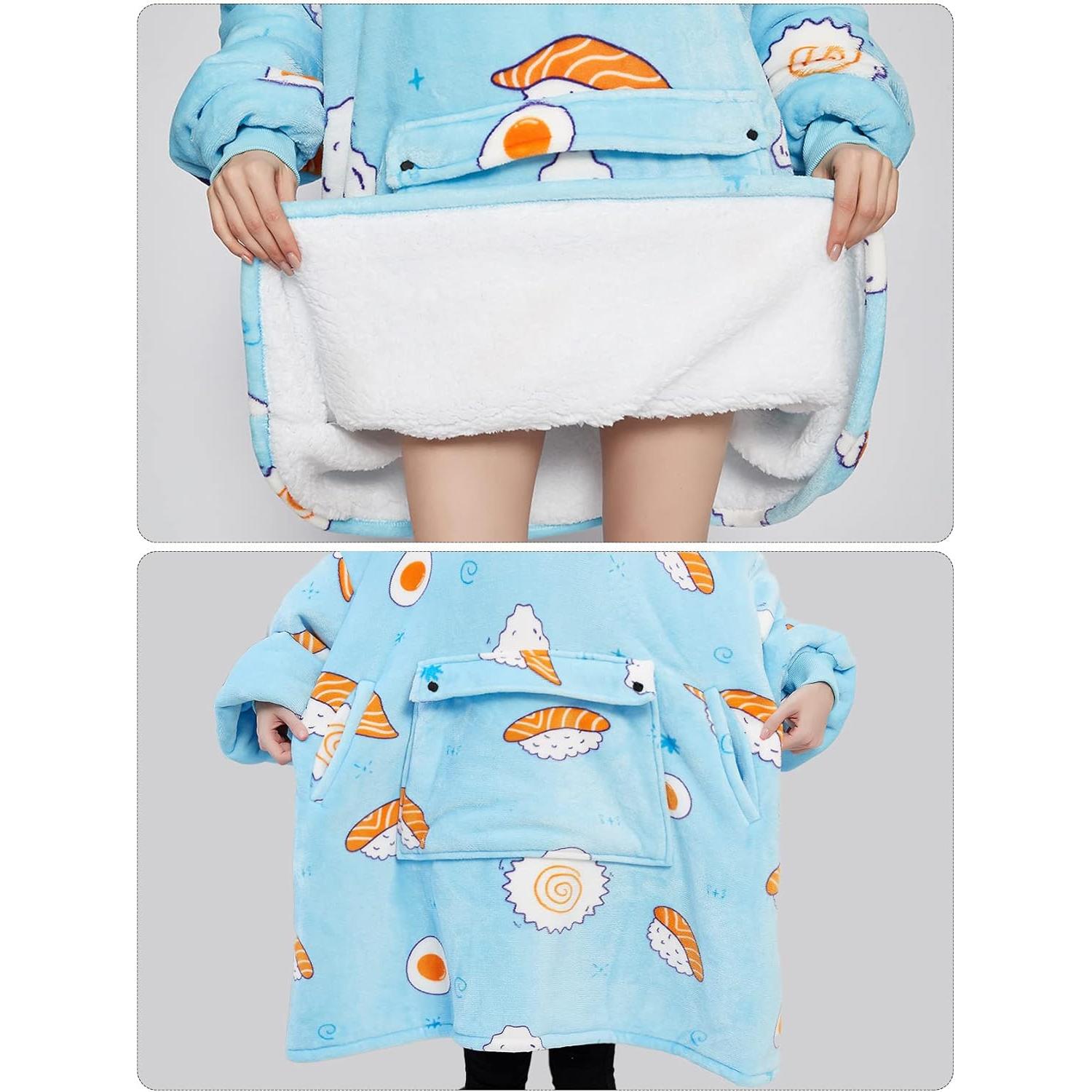 Sudadera Manta Usable KFUBUO Sherpa Azul Sushi para Adultos