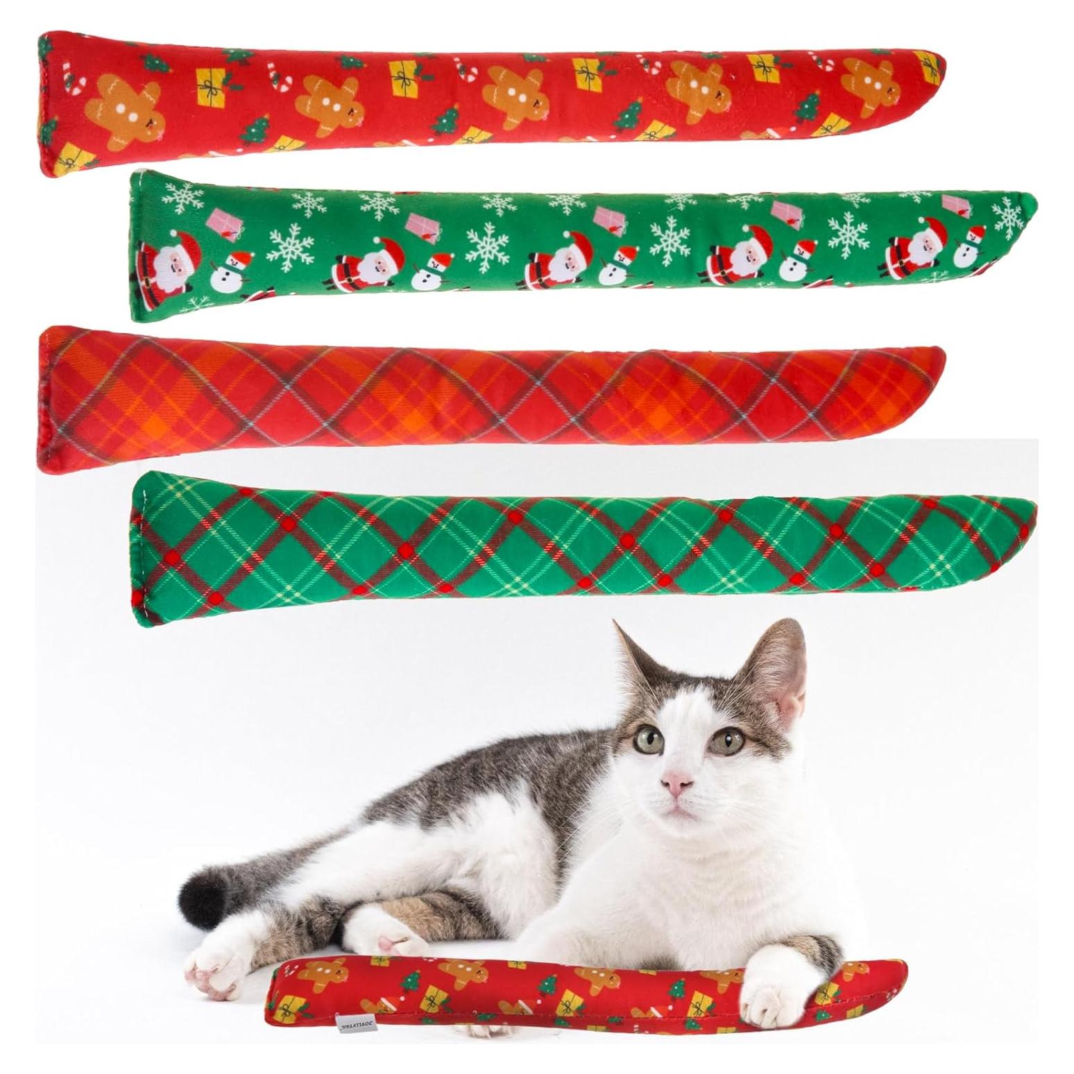 Juguetes de Gato de Navidad EXPAWLORER 4pcs Suaves con Hierba Gatera