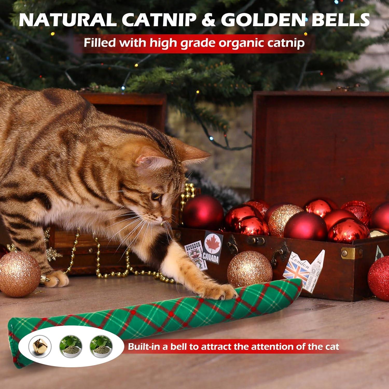 Juguetes de Gato de Navidad EXPAWLORER 4pcs Suaves con Hierba Gatera