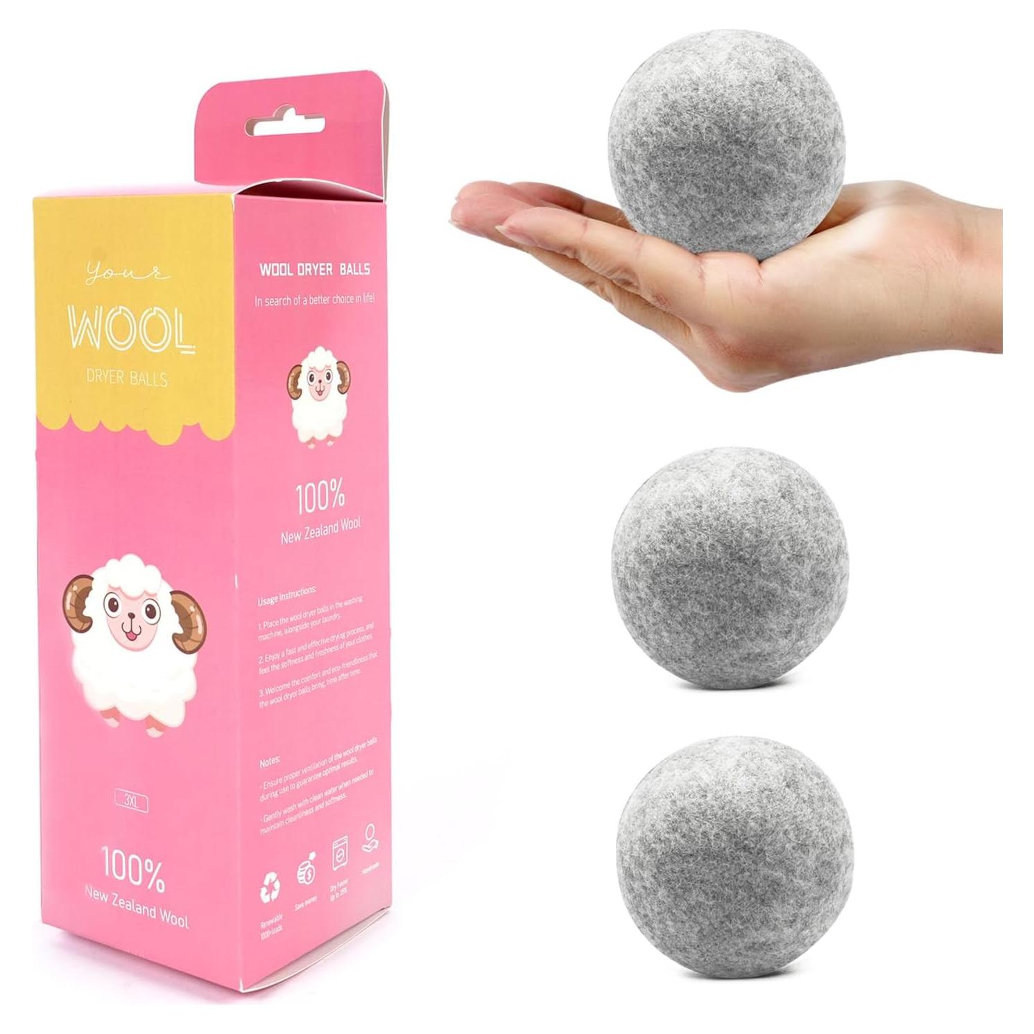 Bolas de Secado de Lana JUDUMALL XL 6.86 cm 100% Natural Gris