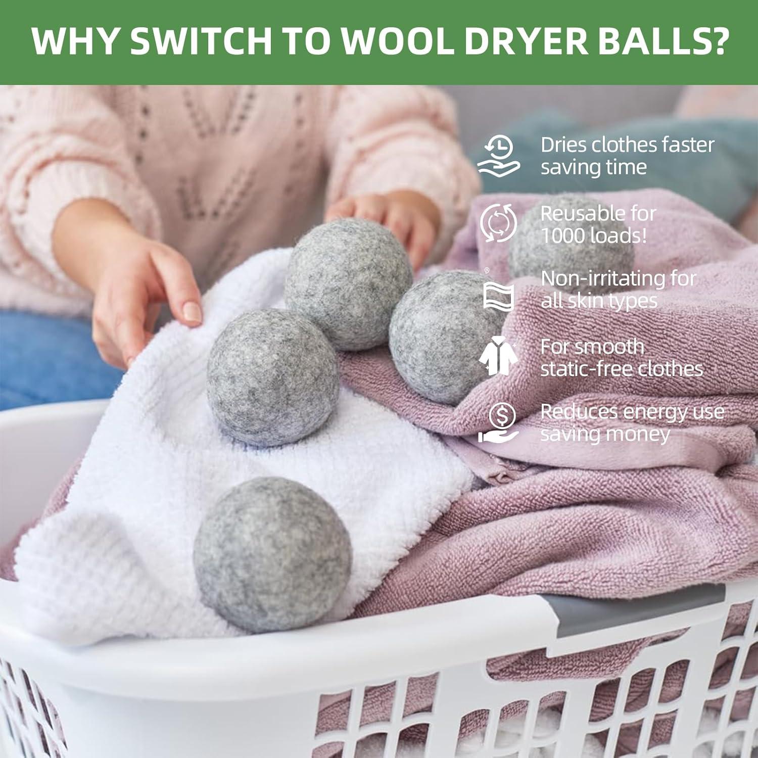 Bolas de Secado de Lana JUDUMALL XL 6.86 cm 100% Natural Gris