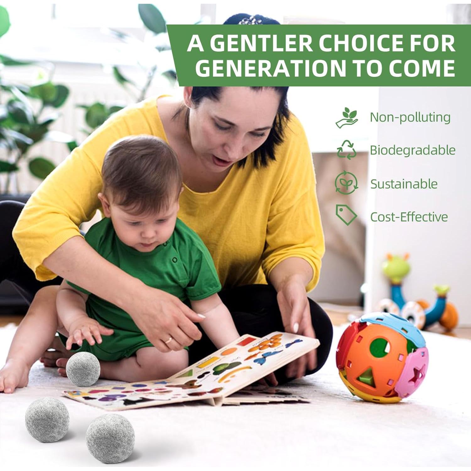 Bolas de Secado de Lana JUDUMALL XL 6.86 cm 100% Natural Gris