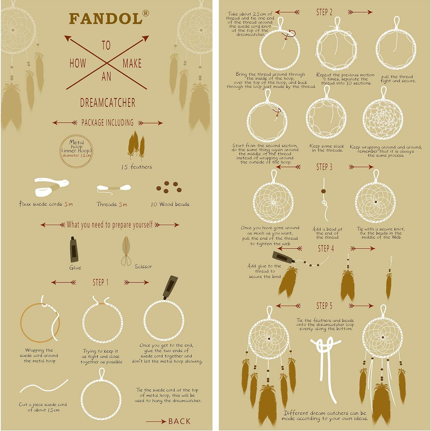 Kit de Atrapasueños DIY FANDOL 12cm con Plumas e Instrucciones