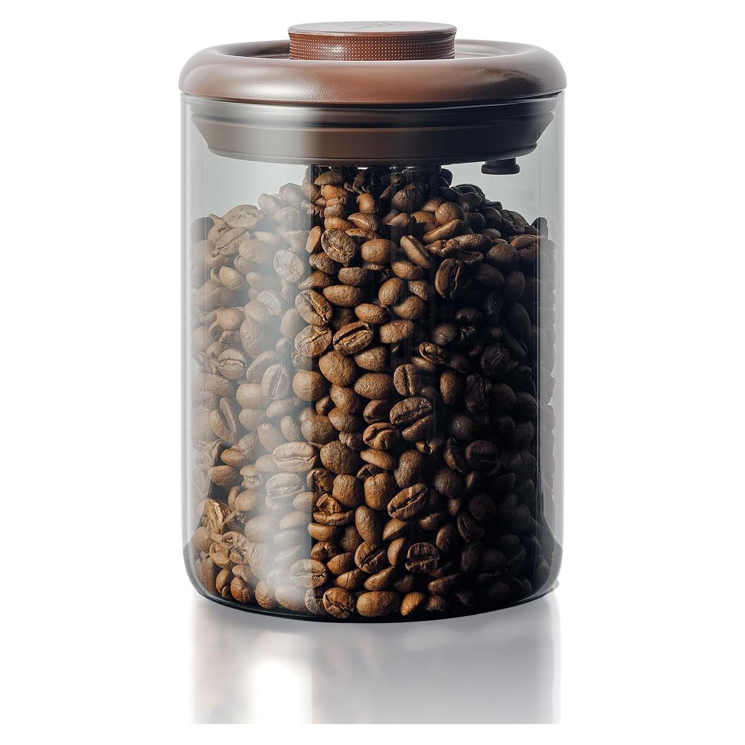 Ground Coffee Glass Container Airtight 10 oz – Pop Top Ground Coffee Canister with CO₂ Valve, 0.63lb Coffee Bean Container, UV Resistant