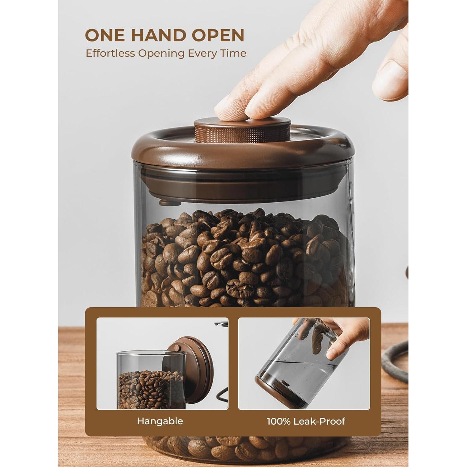 Ground Coffee Glass Container Airtight 10 oz – Pop Top Ground Coffee Canister with CO₂ Valve, 0.63lb Coffee Bean Container, UV Resistant