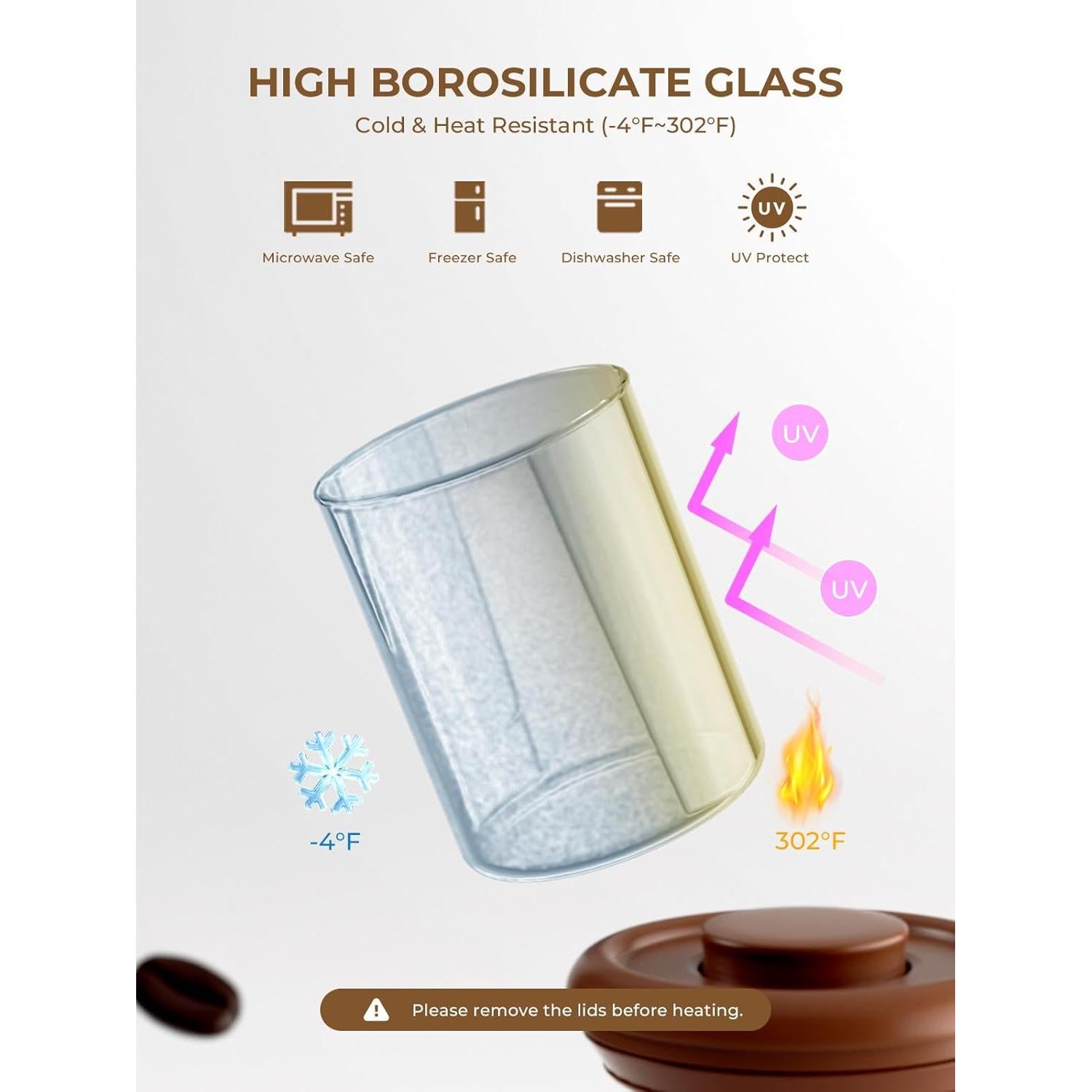 Ground Coffee Glass Container Airtight 10 oz – Pop Top Ground Coffee Canister with CO₂ Valve, 0.63lb Coffee Bean Container, UV Resistant