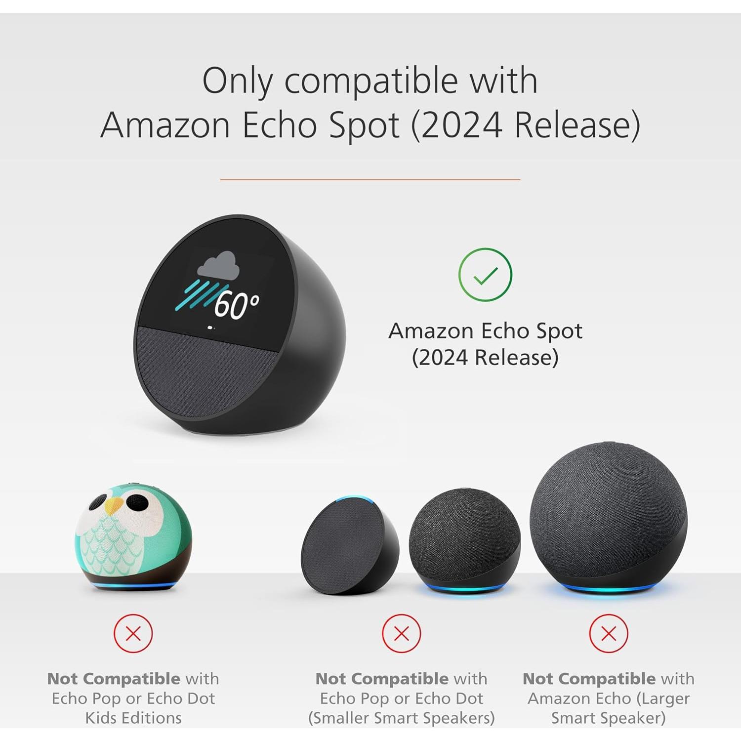 Made for Amazon Stand with USB-C and USB-A Charging Ports for Echo Spot (2024 Release)