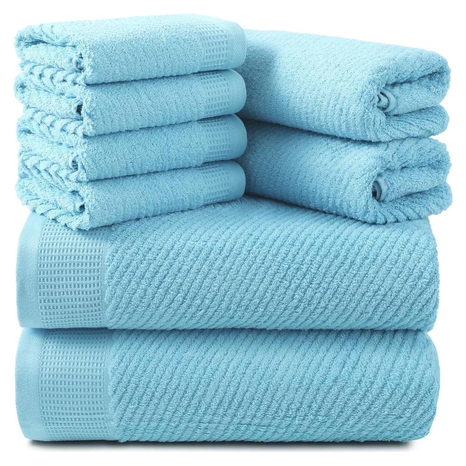 Juego de Toallas Premium REDKISS 8 Piezas 100% Algodón Azul