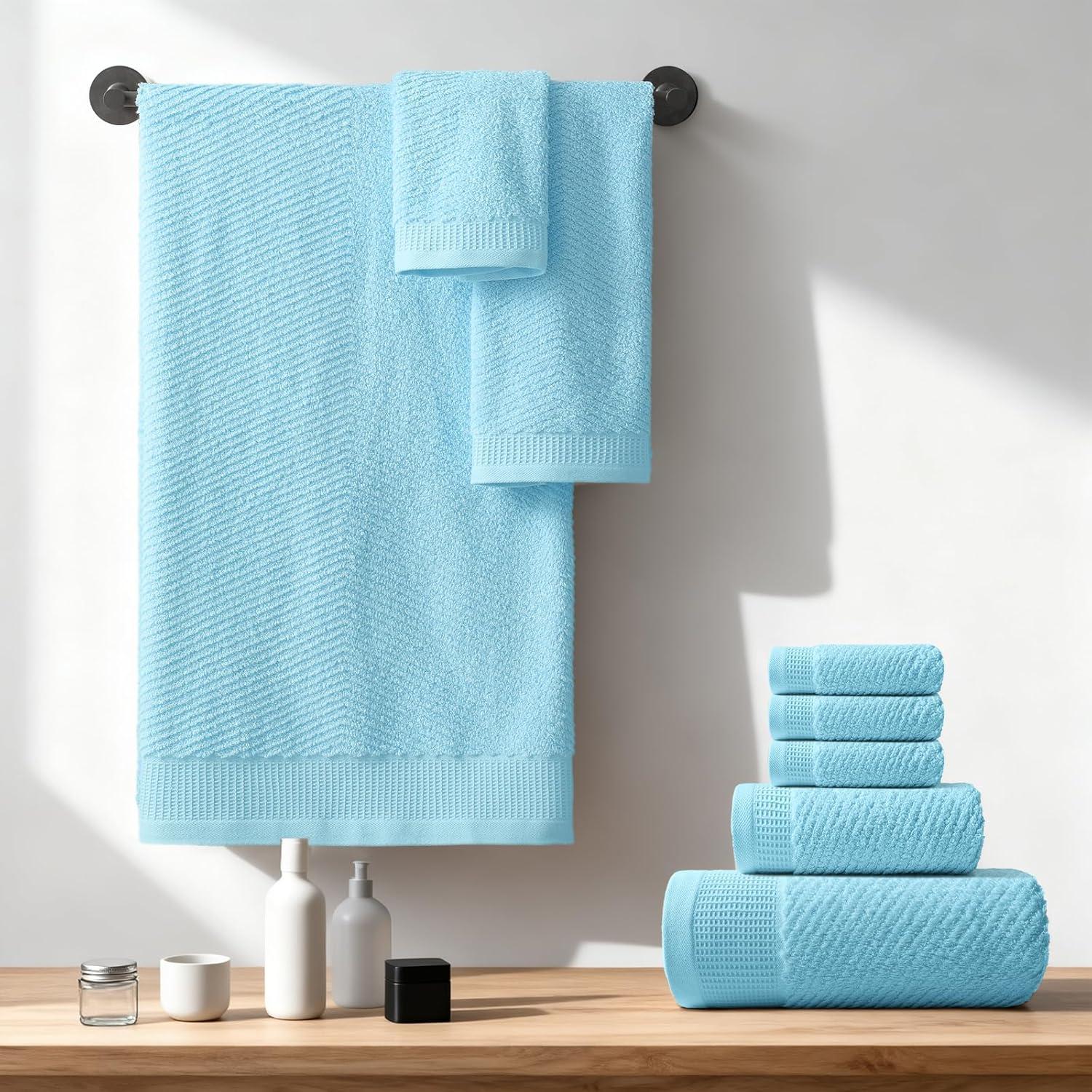 Juego de Toallas Premium REDKISS 8 Piezas 100% Algodón Azul