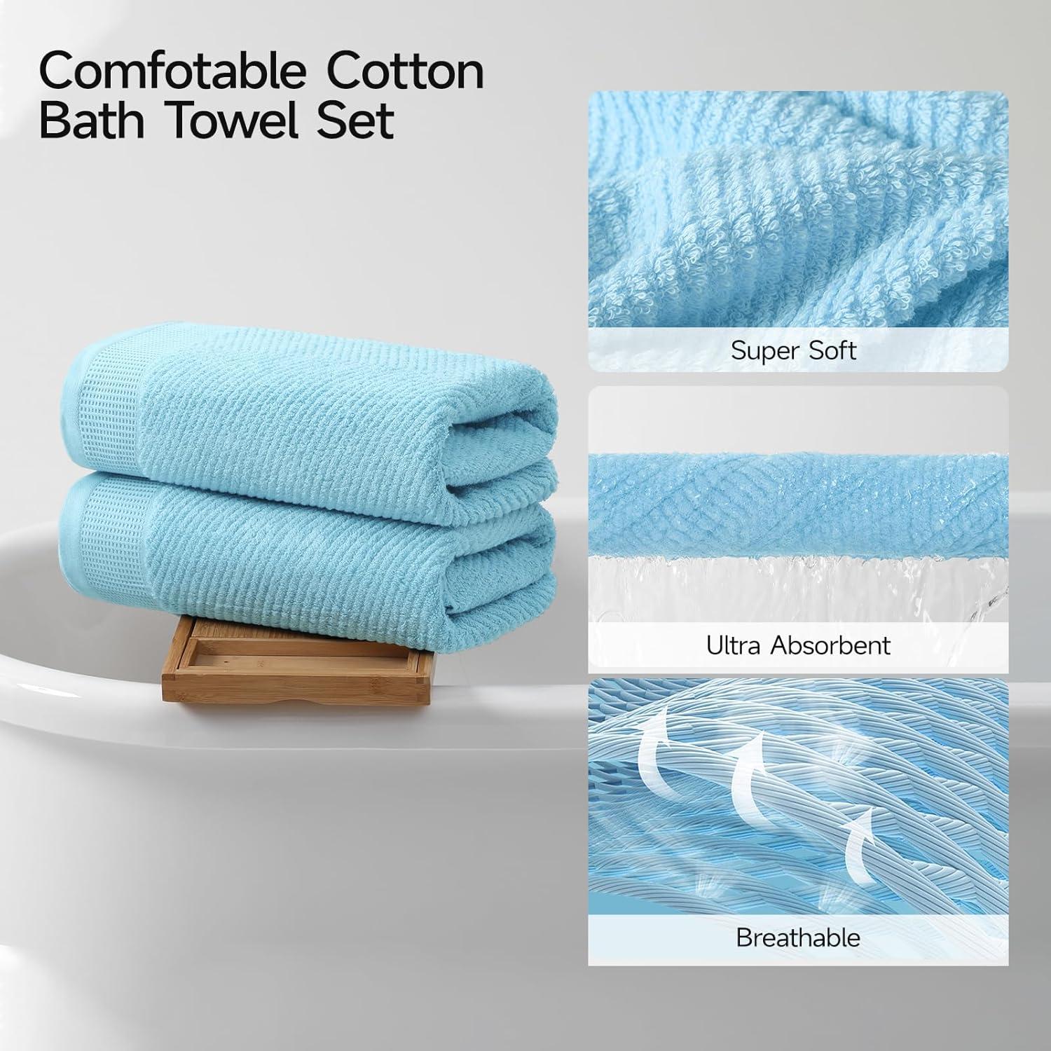 Juego de Toallas Premium REDKISS 8 Piezas 100% Algodón Azul