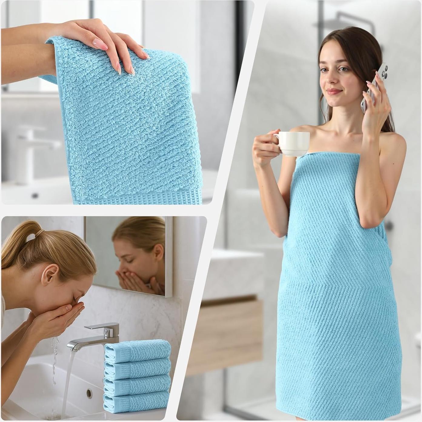 Juego de Toallas Premium REDKISS 8 Piezas 100% Algodón Azul