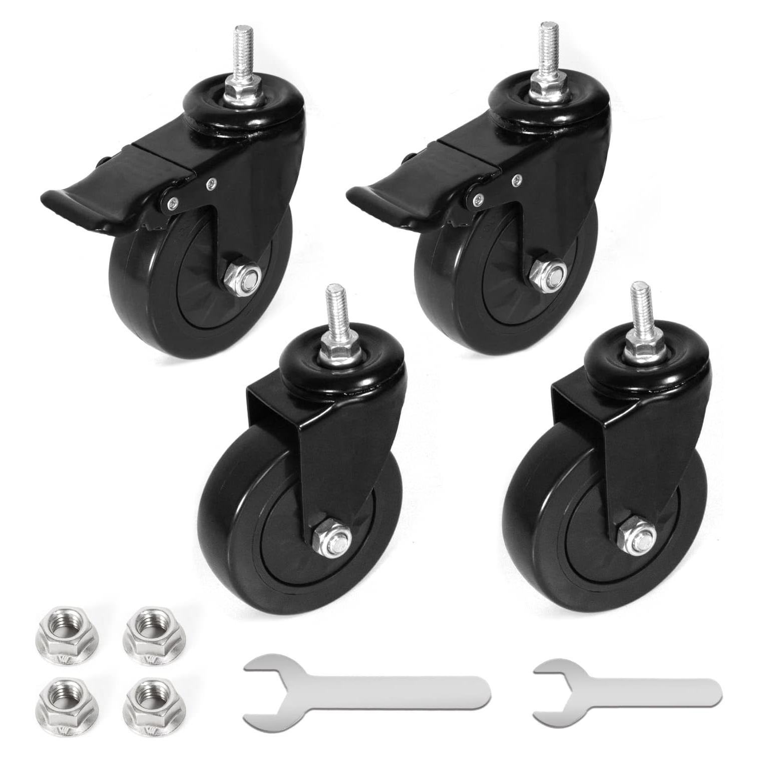 Caster Wheels 4 Inch Locking Stem Casters,Swivel Stem Casters Suitable for Original Big Size Green Egg Rolling Cart Mute Threaded Stem Casters Set of 4 Heavy Duty Castors Black
