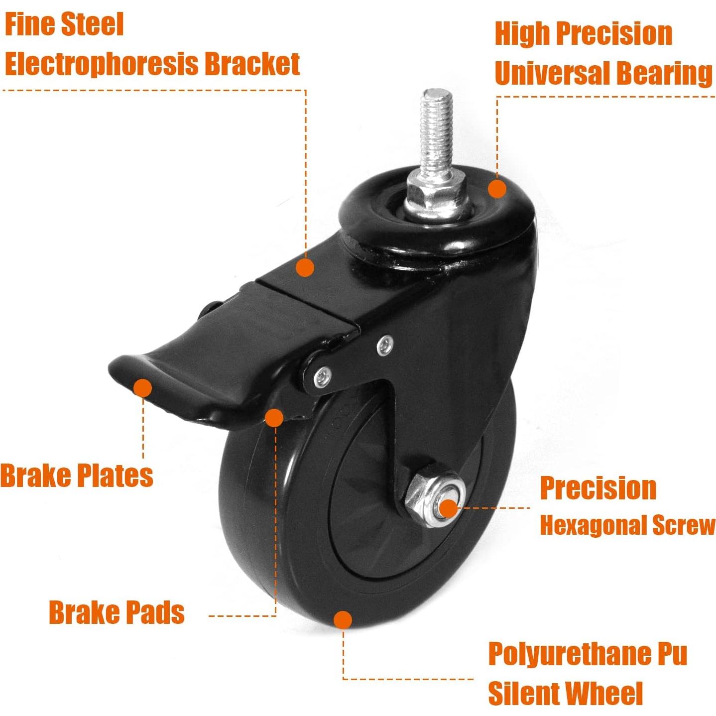 Caster Wheels 4 Inch Locking Stem Casters,Swivel Stem Casters Suitable for Original Big Size Green Egg Rolling Cart Mute Threaded Stem Casters Set of 4 Heavy Duty Castors Black