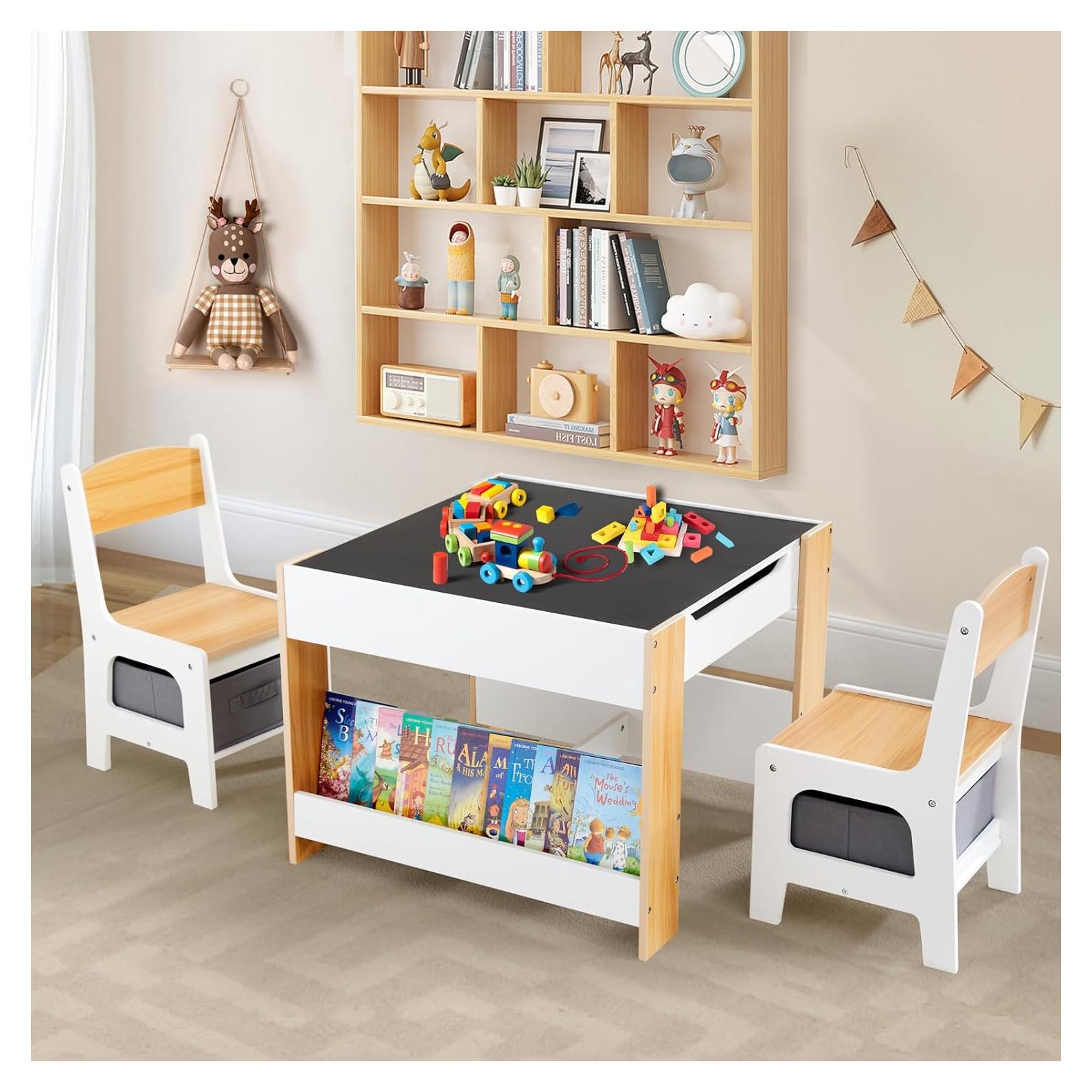 Conjunto de Mesa y Sillas para Niños Asweets 4 en 1 Blanco Natural