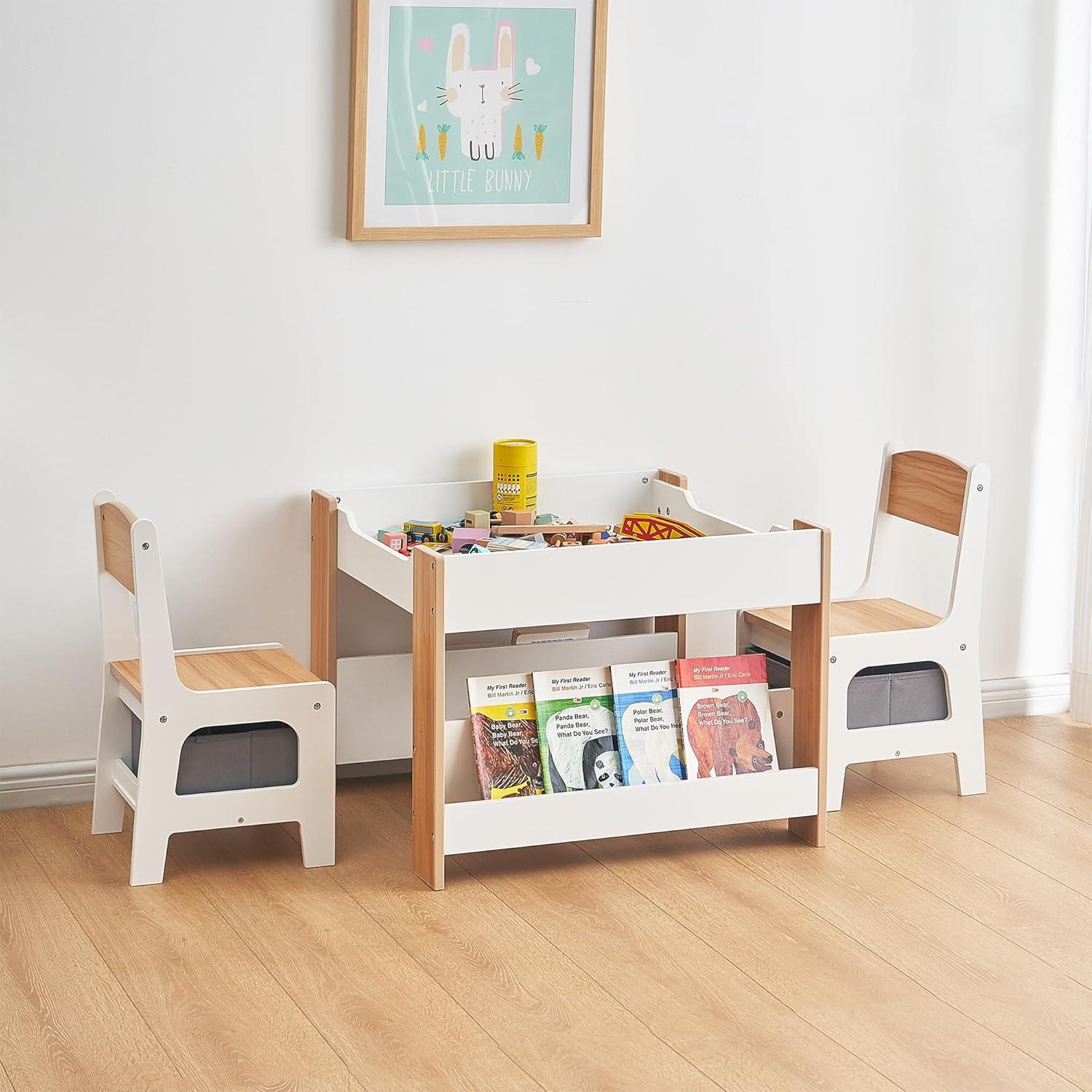 Conjunto de Mesa y Sillas para Niños Asweets 4 en 1 Blanco Natural