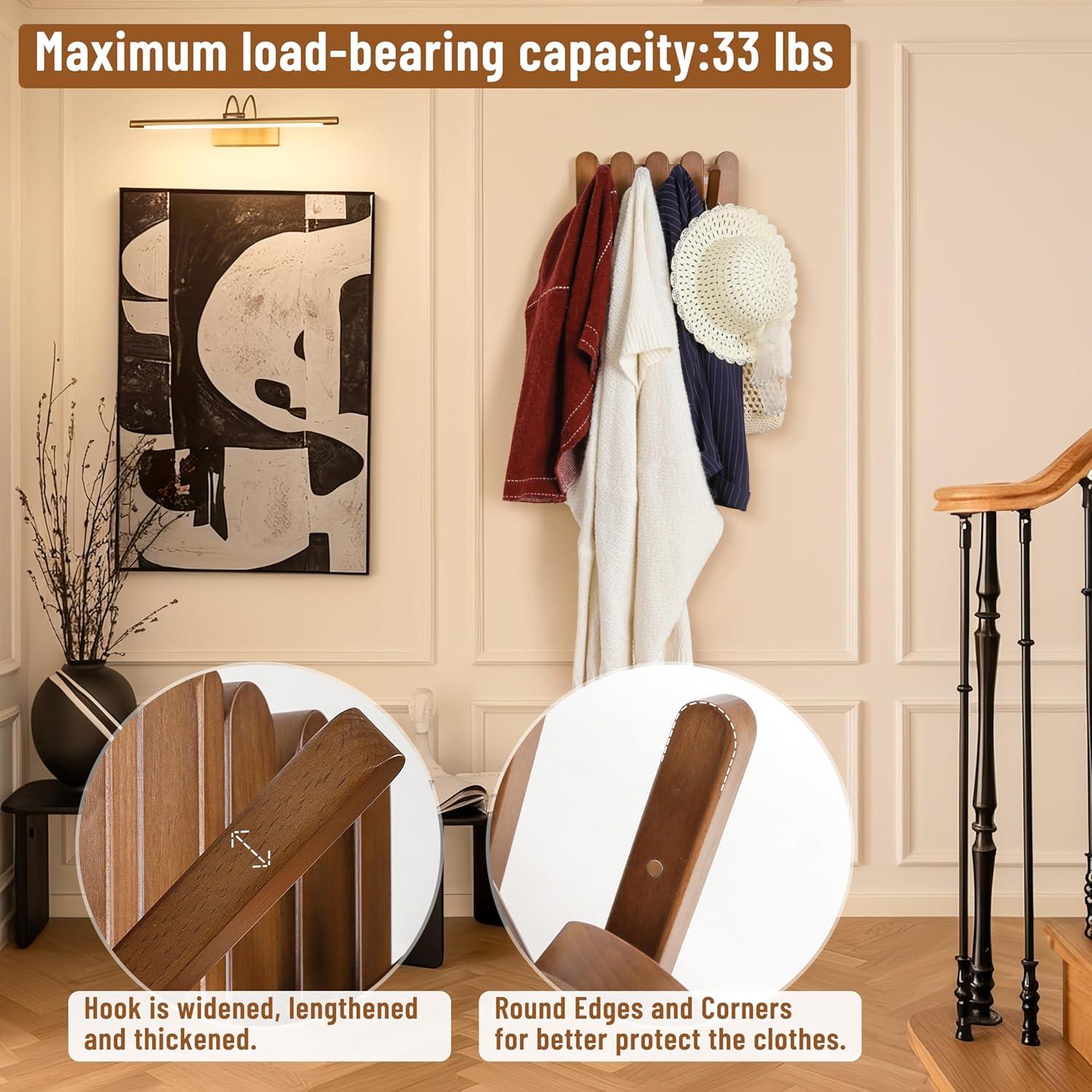 Perchero de Madera KYIAANY 4 Ganchos Pared 30x15 cm