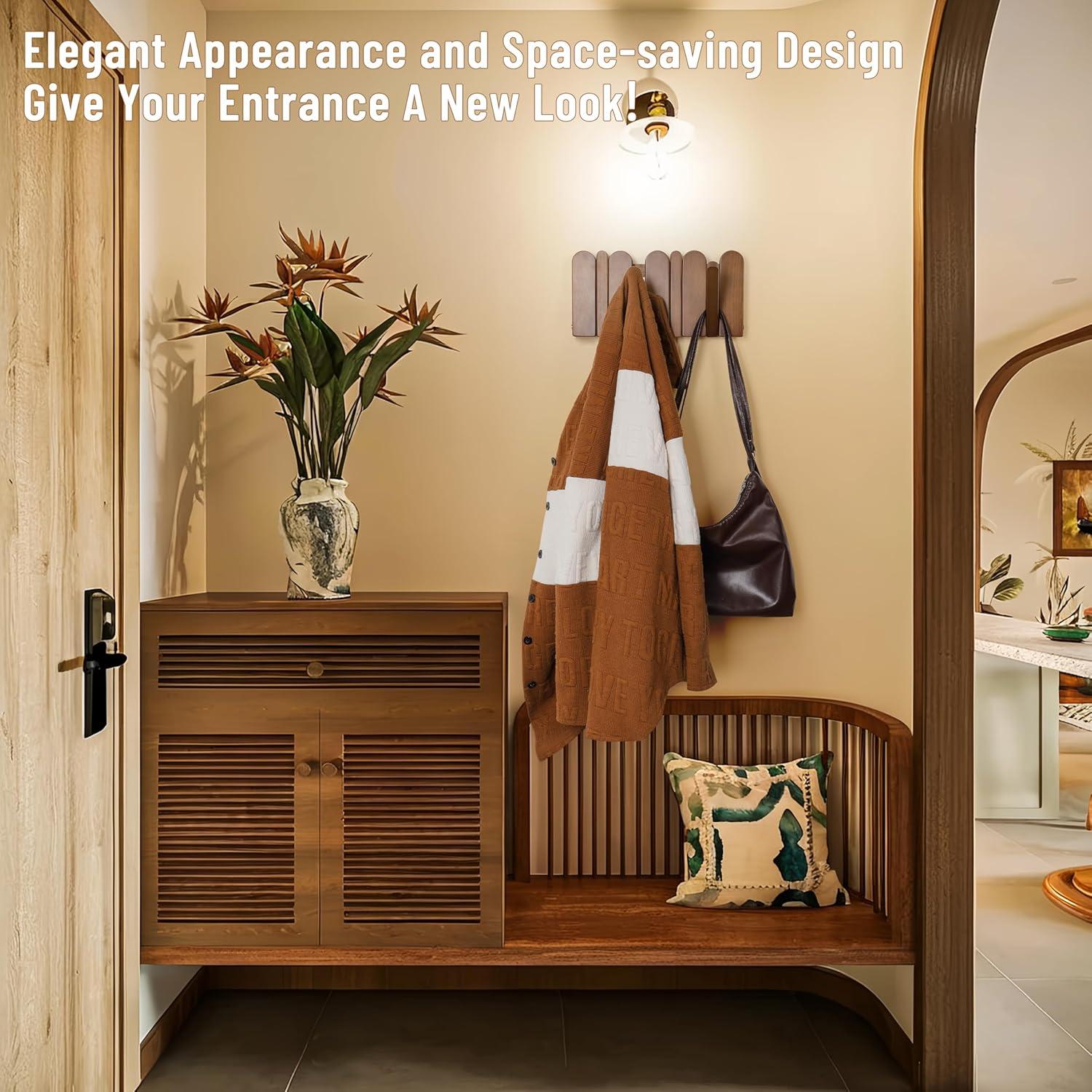 Perchero de Madera KYIAANY 4 Ganchos Pared 30x15 cm