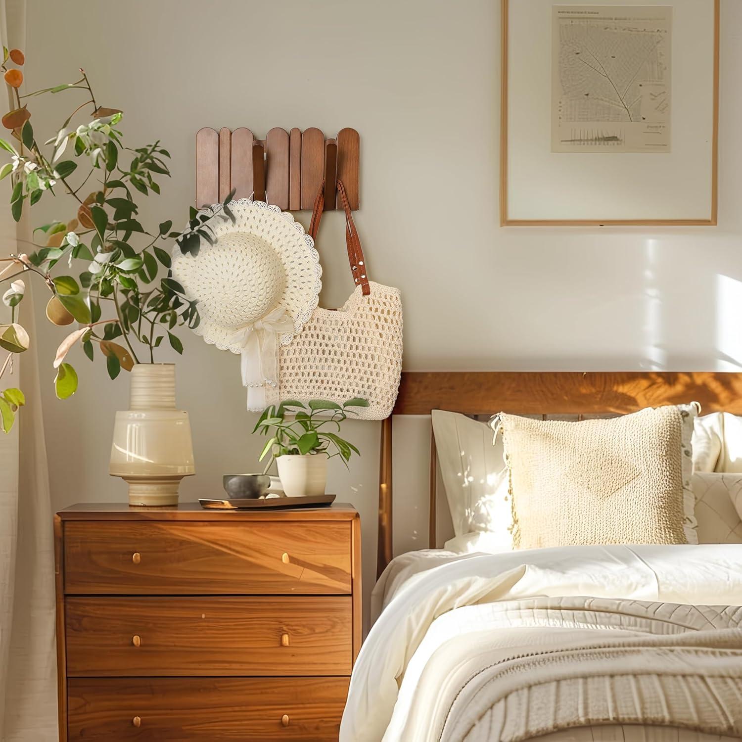 Perchero de Madera KYIAANY 4 Ganchos Pared 30x15 cm