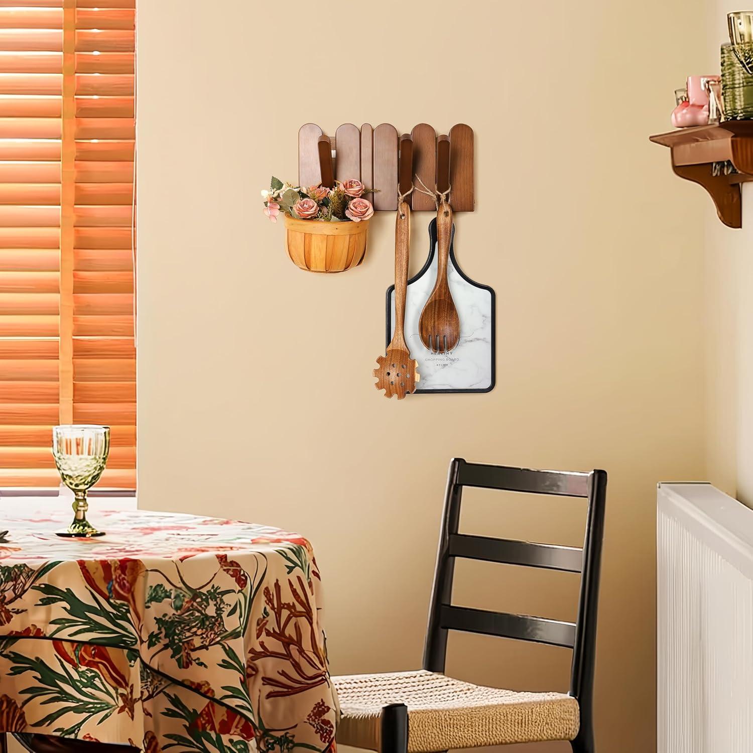 Perchero de Madera KYIAANY 4 Ganchos Pared 30x15 cm