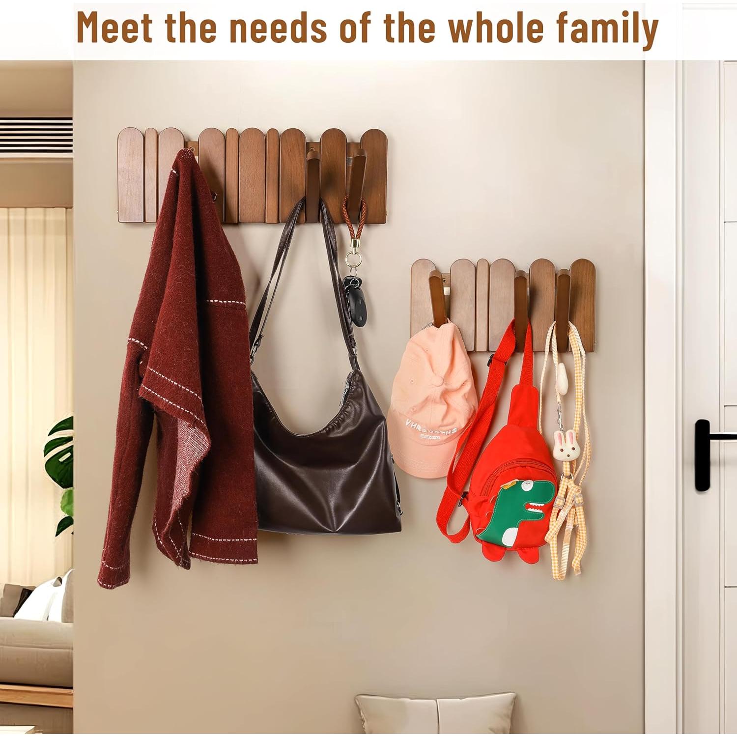 Perchero de Madera KYIAANY 4 Ganchos Pared 30x15 cm